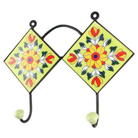 Pea Green Flower Ceramic Tile Wall Hook Online